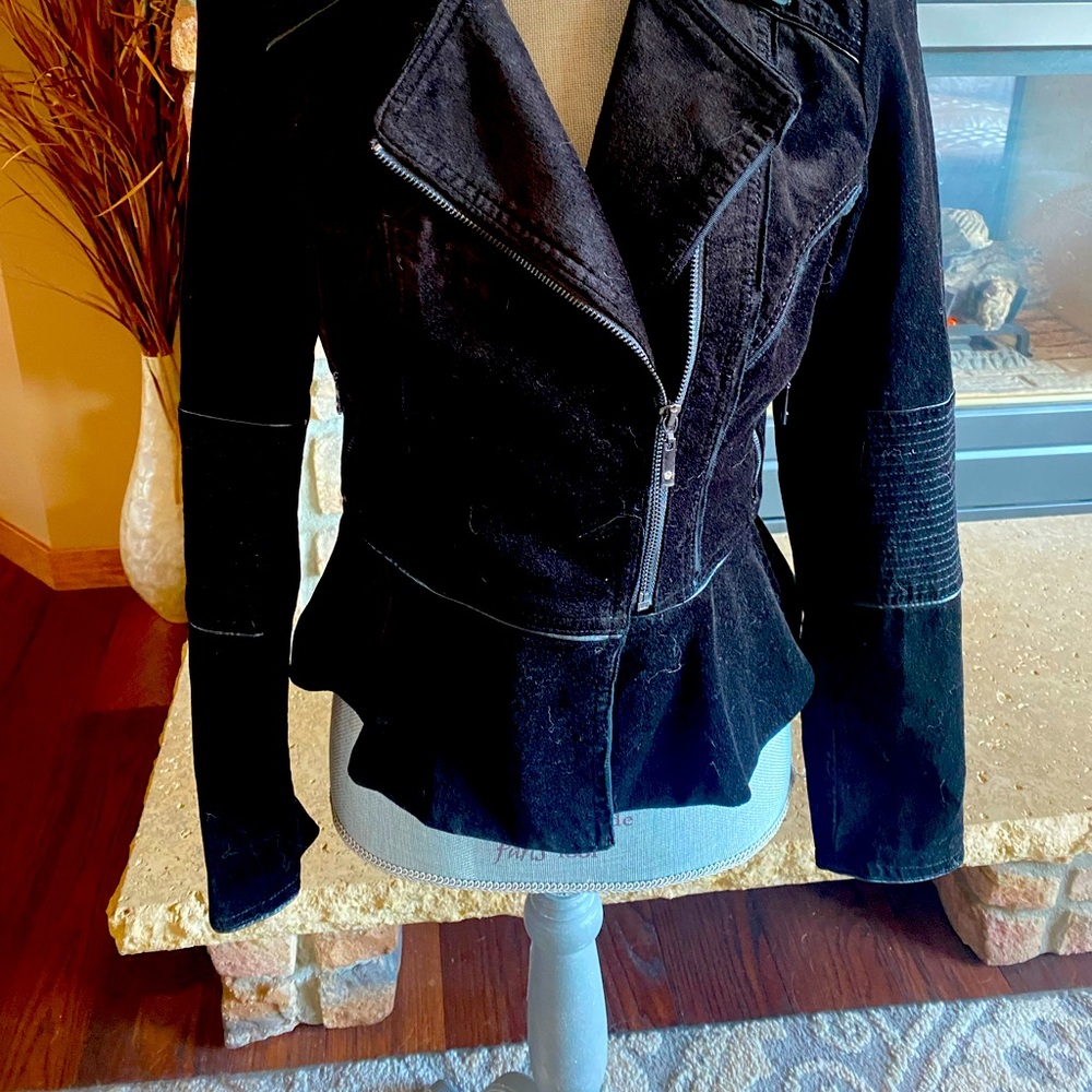 WHBM Black Velvet Blazer Jacket Sz 4 with Stitching Accents